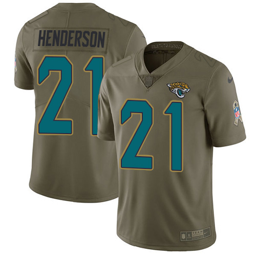 Jacksonville Jaguars #21 C.J. Henderson Olive Youth Stitched NFL Limited 2017 Salute To Service Jersey